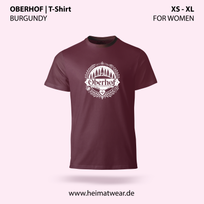 T-Shirt für Frauen in der Farbe Burgundy mit dem Motiv Oberhof in der Größe XS bis XL von HeimatWear