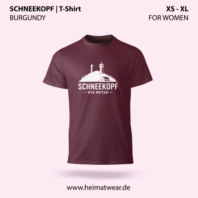 T-Shirt für Frauen in der Farbe Burgundy mit dem Motiv Schneekopf in der Größe XS bis XL von HeimatWear