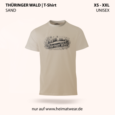 T-Shirt in Unisex in der Farbe Sand mit dem Motiv Thüringer Wald in der Größe XS bis XXL