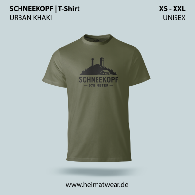 T-Shirt in Unisex in der Farbe Urban Khaki mit dem Motiv Schneekopf der Größe XS bis XXL