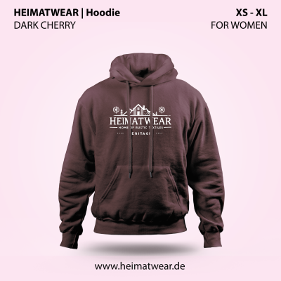 Hoodie für Frauen in der Farbe Dark Cherry mit dem Motiv HeimatWear in der Größe XS bis XL
