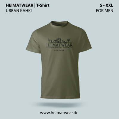 T-Shirt für Herren in der Farbe Urban Khaki mit dem Motiv HeimatWear der Größe S bis XXL